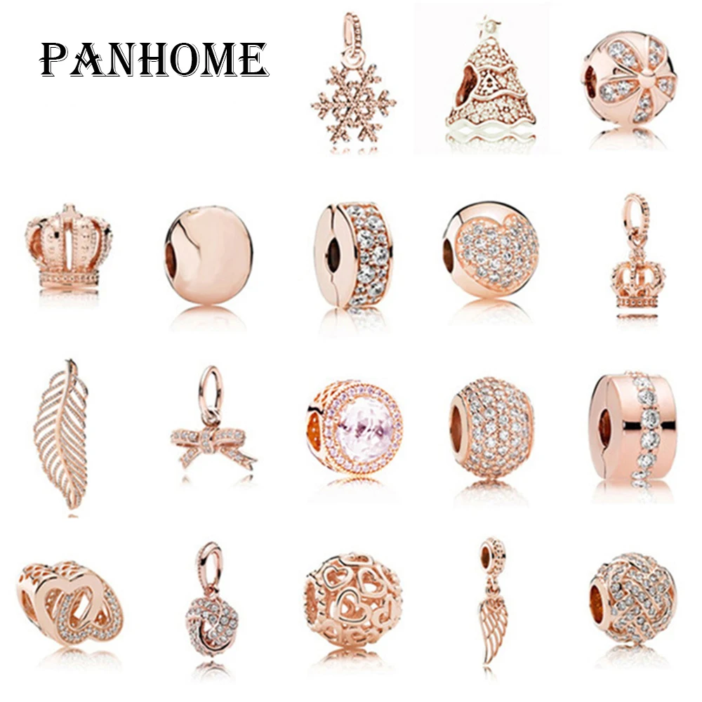 

PANHOM Fashion 925 Rose Gold Sterling Silver Beads Charm Embrace With Cubic Zirconia Fit E series Bracelet Diy Jewelry Free Mail