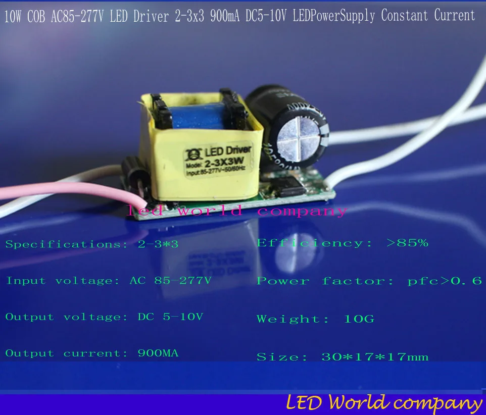 Бесплатная доставка 3 шт. изоляция 10 Вт COB AC85 277V светодиодный драйвер 2 3x3 900mA DC5 10V