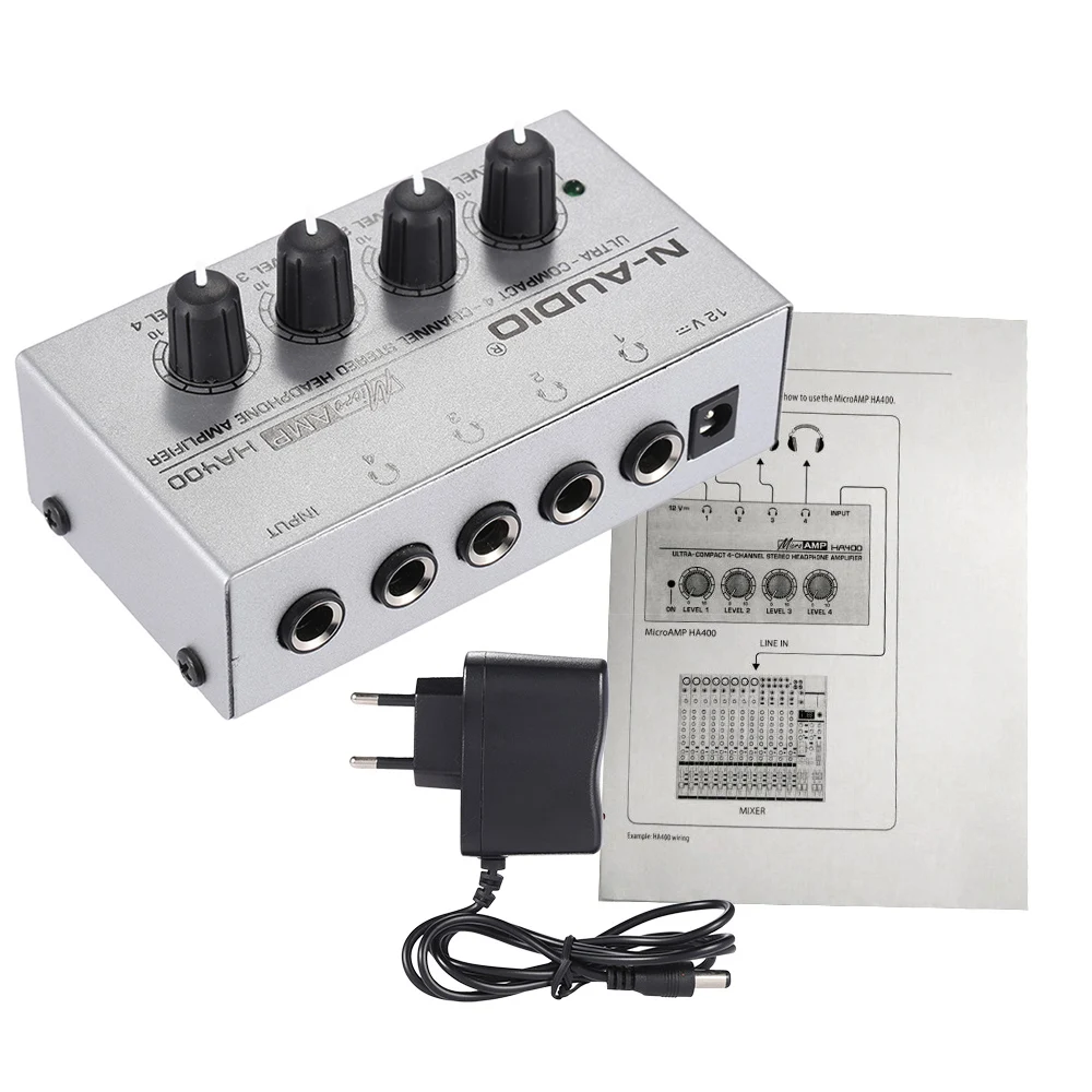 ha400 ultra compact 4 channels mini audio stereo headphone lifier with power adapter in ha400 ultra compact 4 channels mini audio stereo headphone lifier with power adapter in