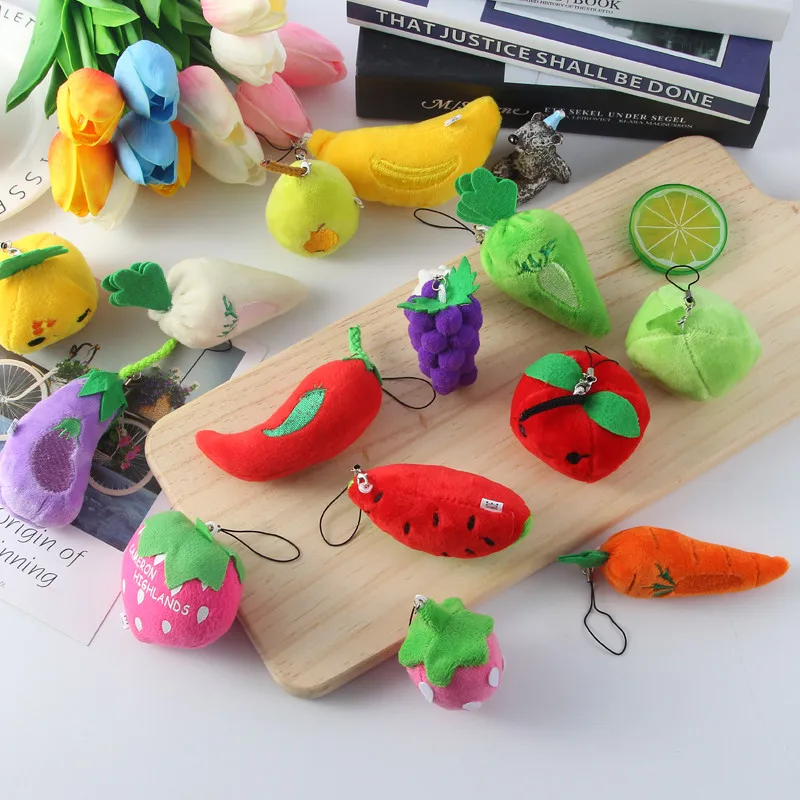 

Squishy Kawaii Fruits Vegetables Mini Pendant for Child Educational Toys Stuffed Plush Squeeze Toy Doll Key Lanyard