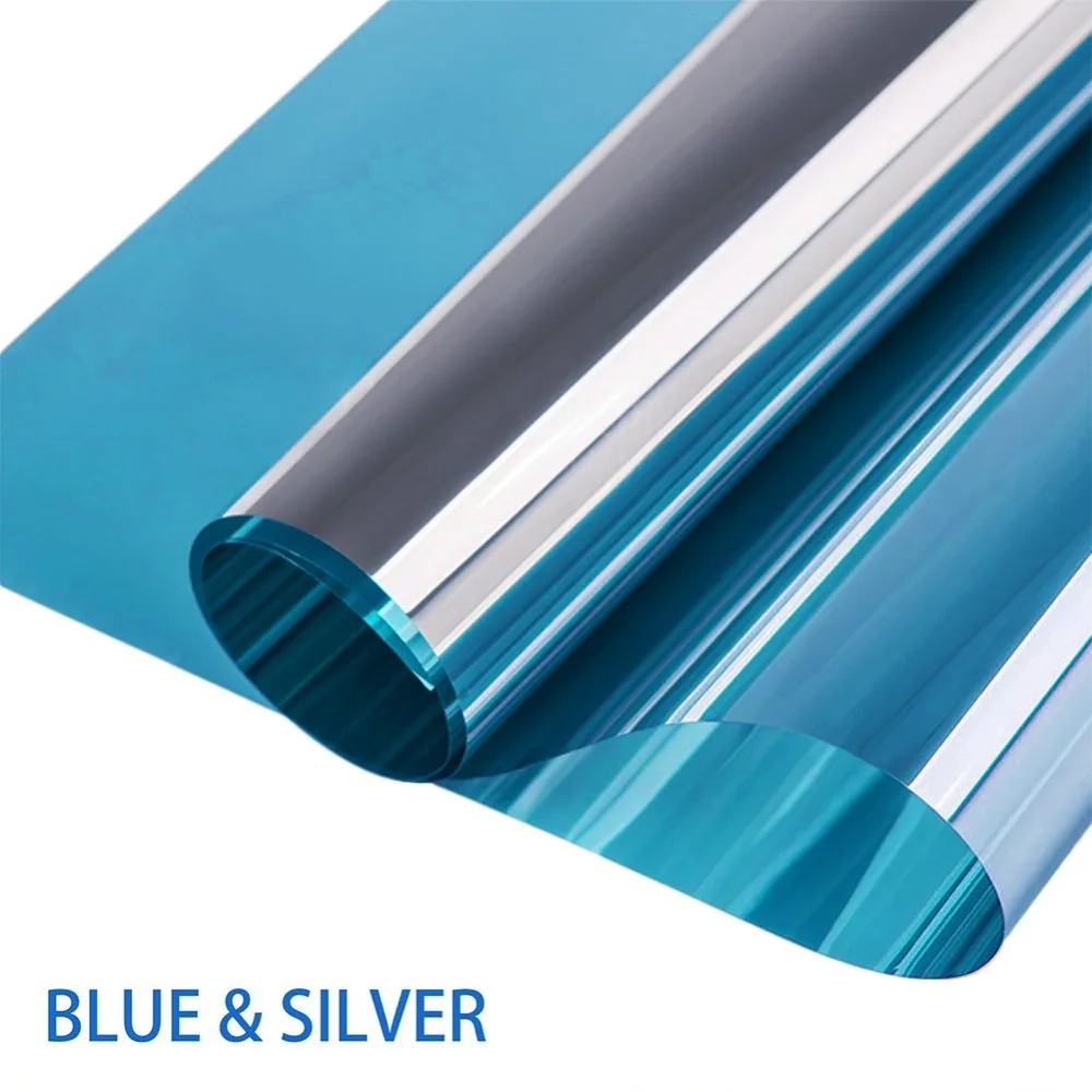 

50x100 cm Window Film Privacy One Way Mirror Glass Tint, UV Blocking Heat Control self-adhesive Reflective Stickers Blue-Silver