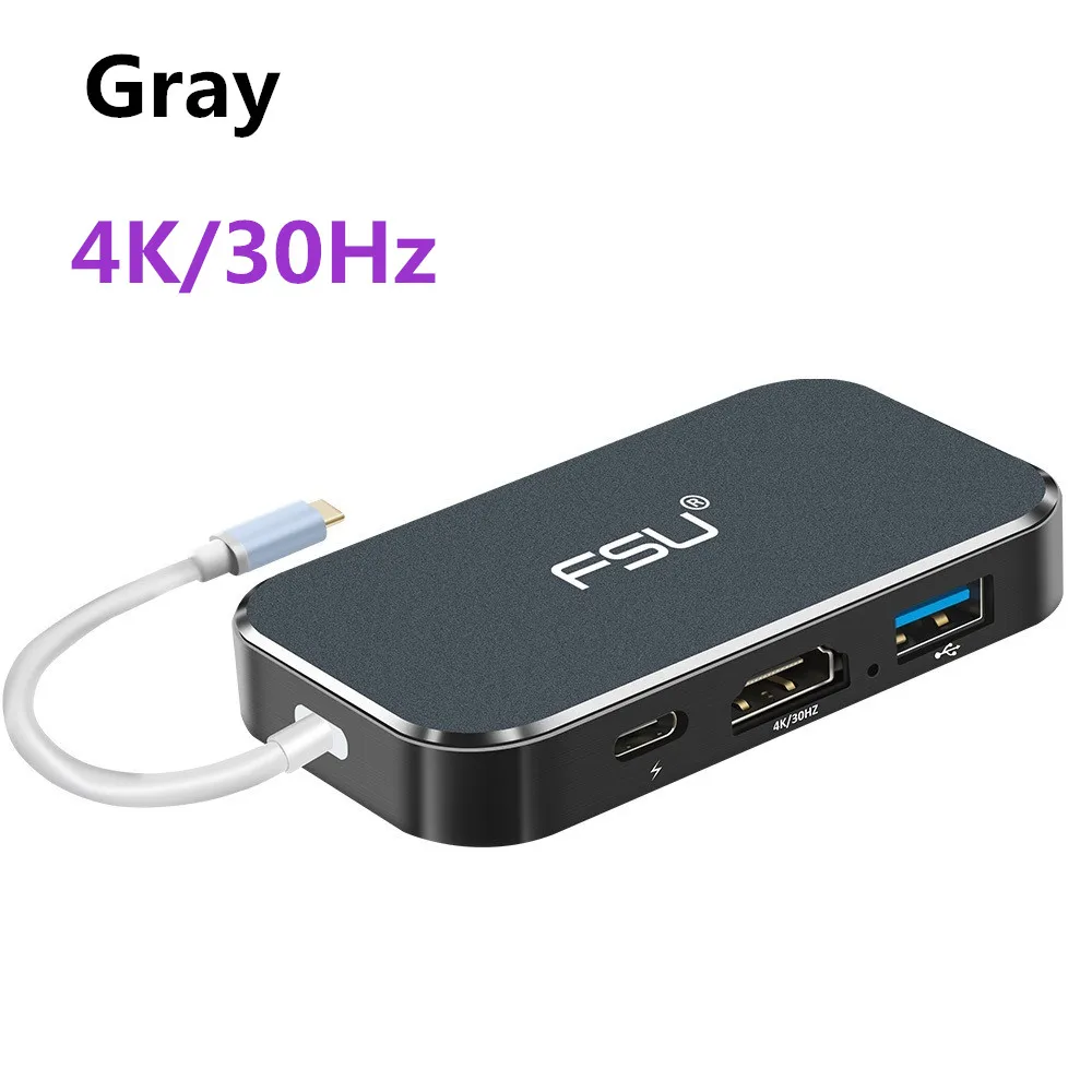 Док-станция концентратор USB 3,0 type C 3. 1 концентратор Thunderbolt 3 до 4K 60Hz HDMI адаптер tipo c порт доставки питания PD 100W сплиттер - Цвет: 4K30Hz gray