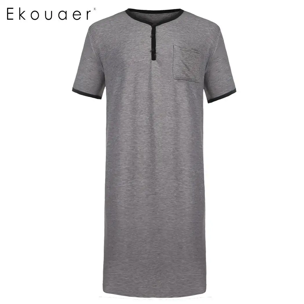 Ekouaer, Мужская Ночная рубашка, Повседневная, удобная, короткий рукав, ночная рубашка, большой рост, рубашка для сна, одежда для дома