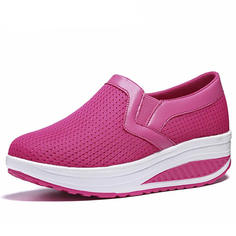 CEYANEAOWomen/Обувь для танцев; женские лоферы из сетчатого материала на плоской платформе; FemaleShoe; повседневная женская обувь на танкетке; обувь, увеличивающая рост - Цвет: Розово-красный