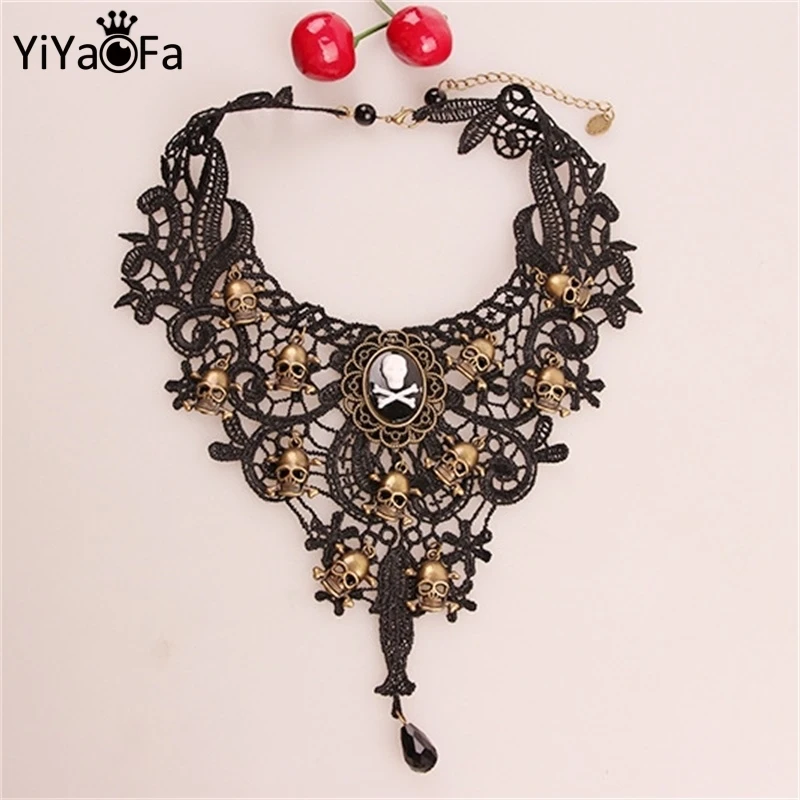 

YiYaoFa Halloween Skull Lace Choker Necklace for Women Accessories Cosplay Jewelry Necklace Collar Lady Party Jewelry Y431