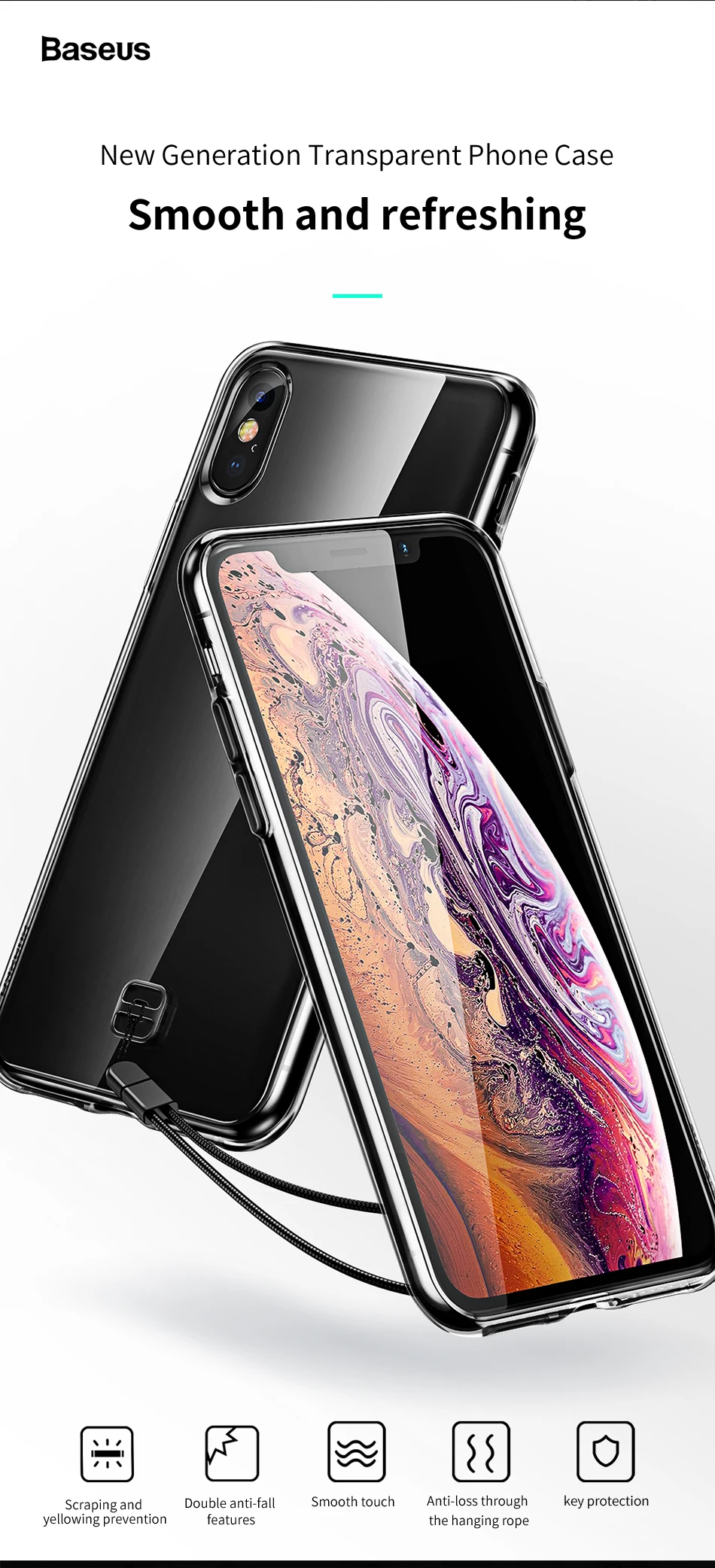 Чехол для телефона Baseus для iPhone 11 Pro Max Xs X, чехол с ремешком, защита от падения, прозрачная защитная задняя крышка для iPhone Xs Max X, Fundas