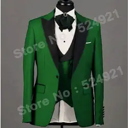 Новые женихов Для Мужчин зеленый Жених Смокинги Пик Черный нагрудные Для мужчин костюмы Свадебные лучший мужчина блейзер (пиджак + брюки +