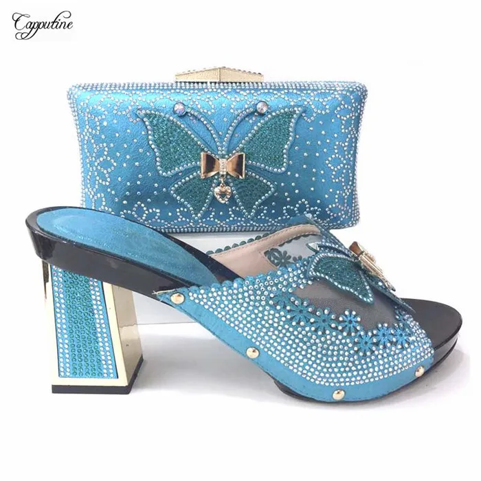 

Elegant sky blue high heel sandal shoes with handbag set nice matching for evening dress 25899-9, heel height 10cm