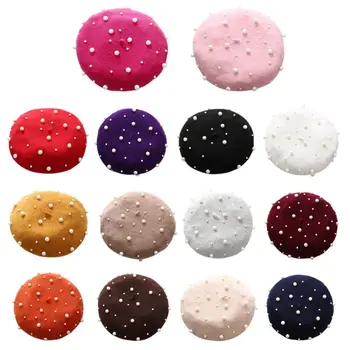 

1PC Women Luxury Elegant Pashmina Beret Cap Faux Pearl Rivet Embellishment Starry Sky Elastic Retro Beanie Tam Hat