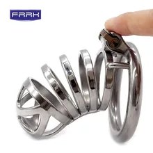 FRRK 40mm/45mm/50mm Chastity Device Male Stainless Steel Chastity Belt Openwork Cock Cage Metal Penis Ring Bondage Penis Sex toy cbt abstinence male chastity belt panty bondage lock penis cage arc silicone metal waist belts stainless steel chastity device