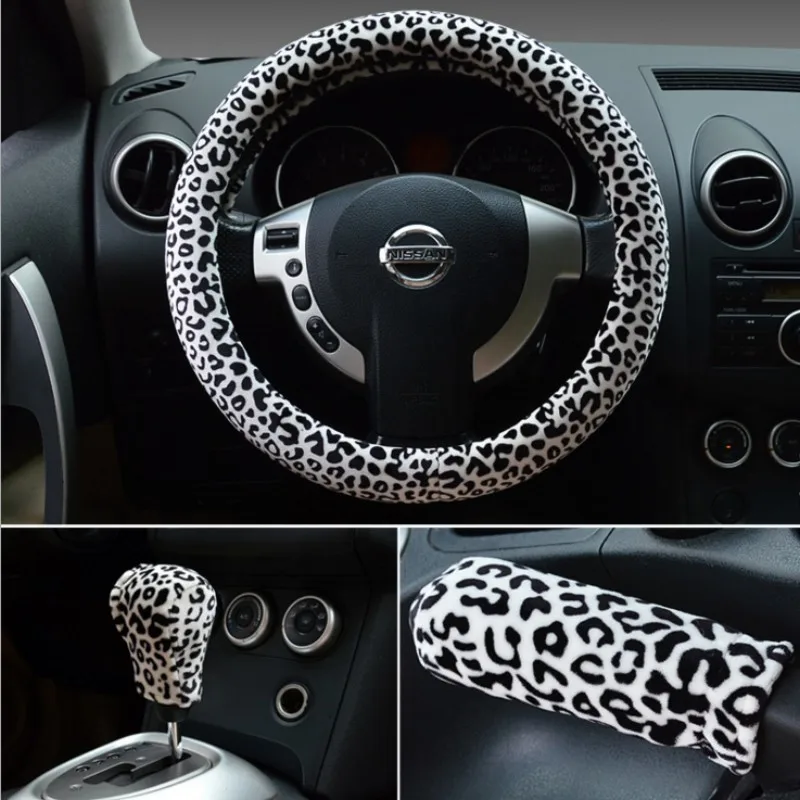 3in1 девушка автомобиль Универсальный мягкий плюш Leopard красивый чехол на руль +