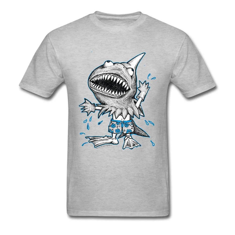 Classic Man Tops & Tees Land Shark Halloween Costume Top T-shirts Cotton Round Collar Short Sleeve T-Shirt Printed On Land Shark Halloween Costume grey