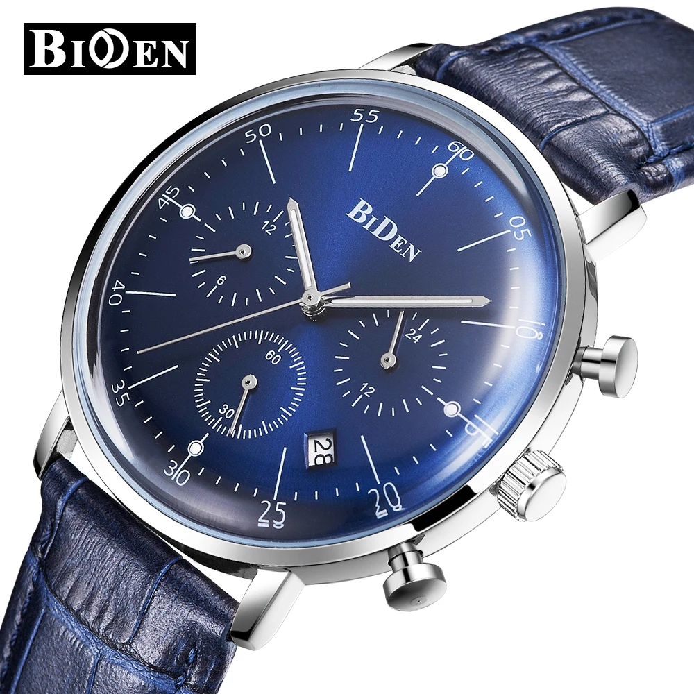 

Men's Watch BIDEN Business Quartz-watch Luxury Leather Analog Mens Watches Men Waterproof Date Clock Male 2018 Relogio Masculino