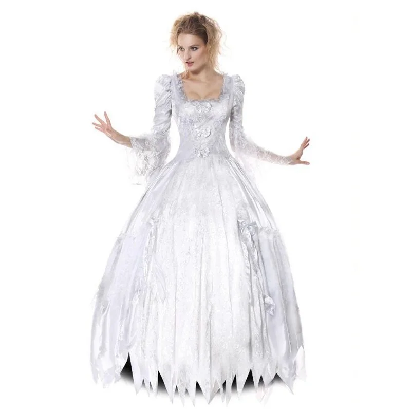 Ужасный Призрак невесты длинное платье Хэллоуин Зомби свадебное платье Череп невесты нарядное платье карнавал-маскарад вампира вечерние