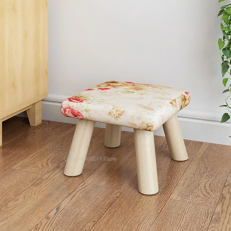 

10%Fashion adult children mushroom stool creative solid wood living room fabric stool home round stool sofa stool