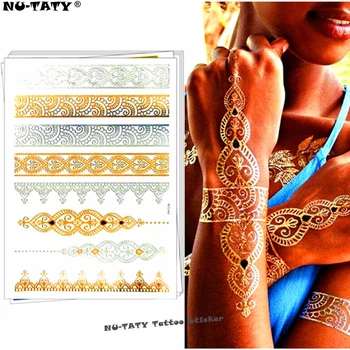 

Nu-TATY 24 style Temporary Tattoo Body Art, Lace Desgin Gold Designs, Flash Tattoo Sticker Keep 3-5 days Waterproof 21*15cm