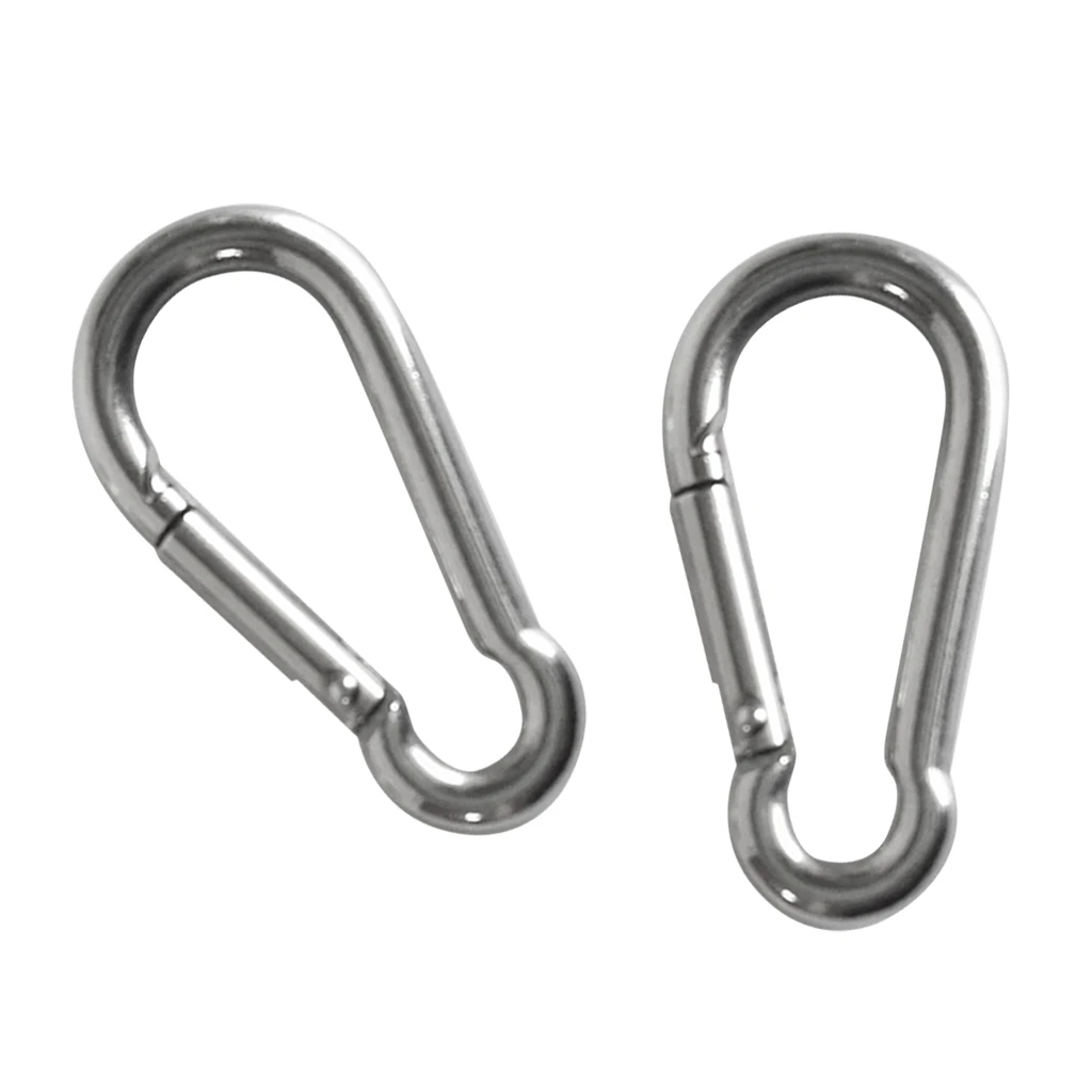 2 Pieces Stainless Steel Carabiner Clip Snap Spring Fast Hook Buckle M5/4x50/40mm for Camping Hiking Boating Kayaking Accessory