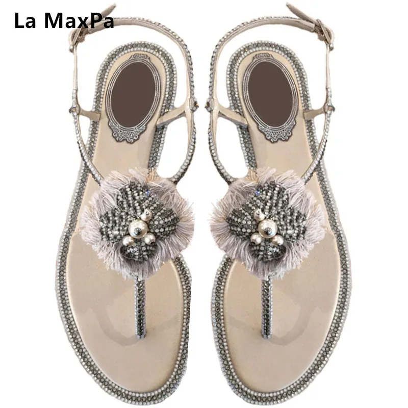 

Spring Summer New Women Shoes Fashion Comfortable Casual Pearl Sunflower Flip-flop Sandals Water Drill Beach Flat Shoes