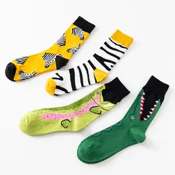 4 пара/лот, мужские носки, носки из чесаного хлопка с рисунком животных, носки с принтом зебры, Длинные Новые забавные носки, носки, подарок