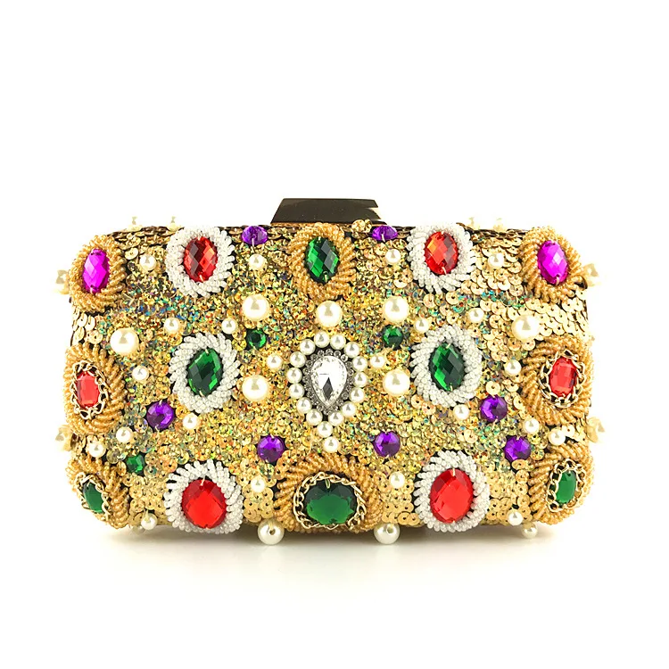 

New Hot Women Chic Bag Trendy Handmade Beaded Sequined Diamond Clutch Fashion Lady Party Shoulder Crossbody Bag