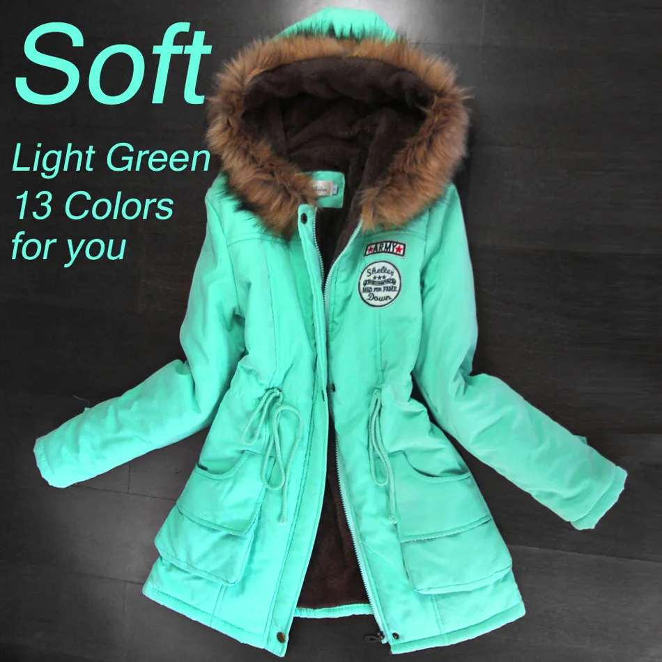 QIUXUAN Women Fur Collar Hoodies Parka Jacket