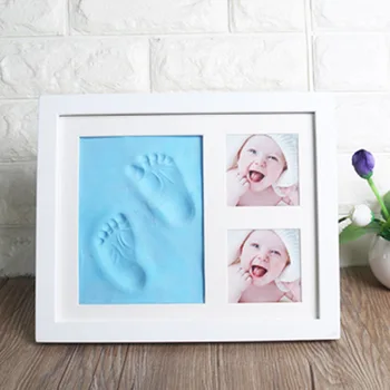 

Newborn Baby Photo Frame DIY Handprint & Footprint Mold Maker Wooden Picture Frame Baby Growth Memorial Gift