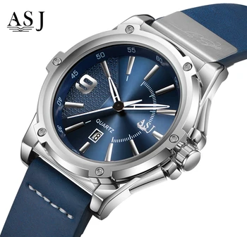 

Reloje 2018 ASJ Men Watch Male Leather Automatic Date Quartz Watches Mens Luxury Brand Waterproof Sport Clock Relogio Masculino