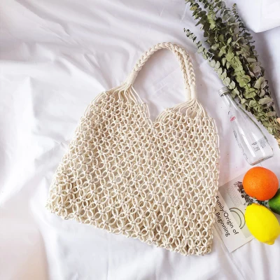 Модная популярная тканая сумка, сетчатая плетеная Сумка с пряжкой, сетчатая соломенная сумка без подкладки, Сетчатая Сумка через плечо - Цвет: beige