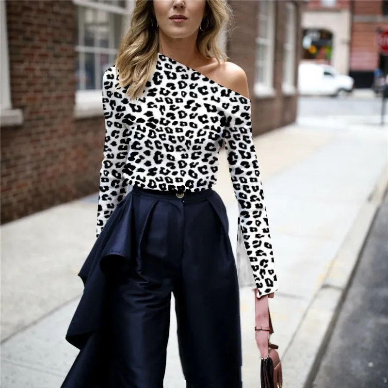 

2019 Women Fashion Ol One Shoulder Sexy Tee Shirt Female Long Sleeve Casual T Shirt Streetwear