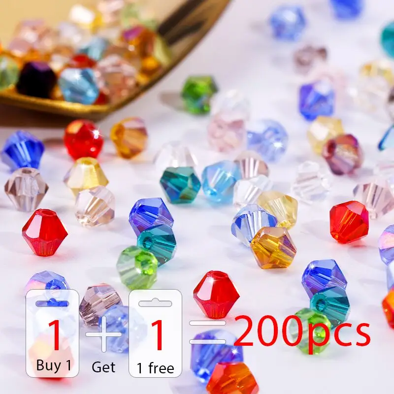 Buy 1 And Get 1 Free 4mm Shiny Crystal Beads Bicone Beads Glass Beads Loose Spacer Beads for bracelet DIY Jewelry Making  200pcs