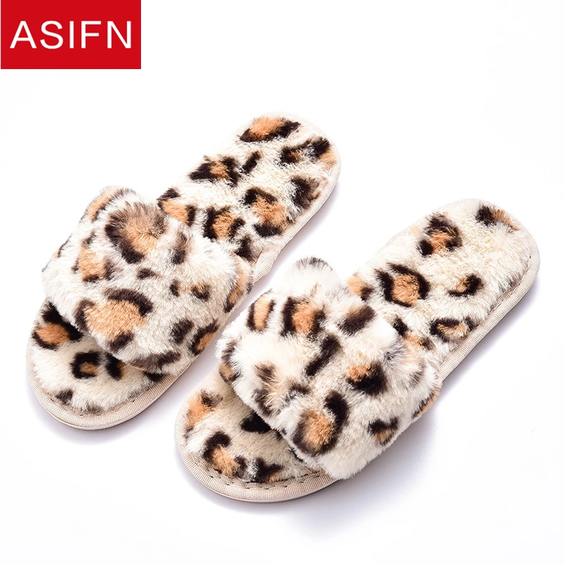 

ASIFN Women Indoor Slippers Fur Leopard Print Winter Woman Flip Flops 5 Colors Winter Female Spring Chinelo Ladies Slipper
