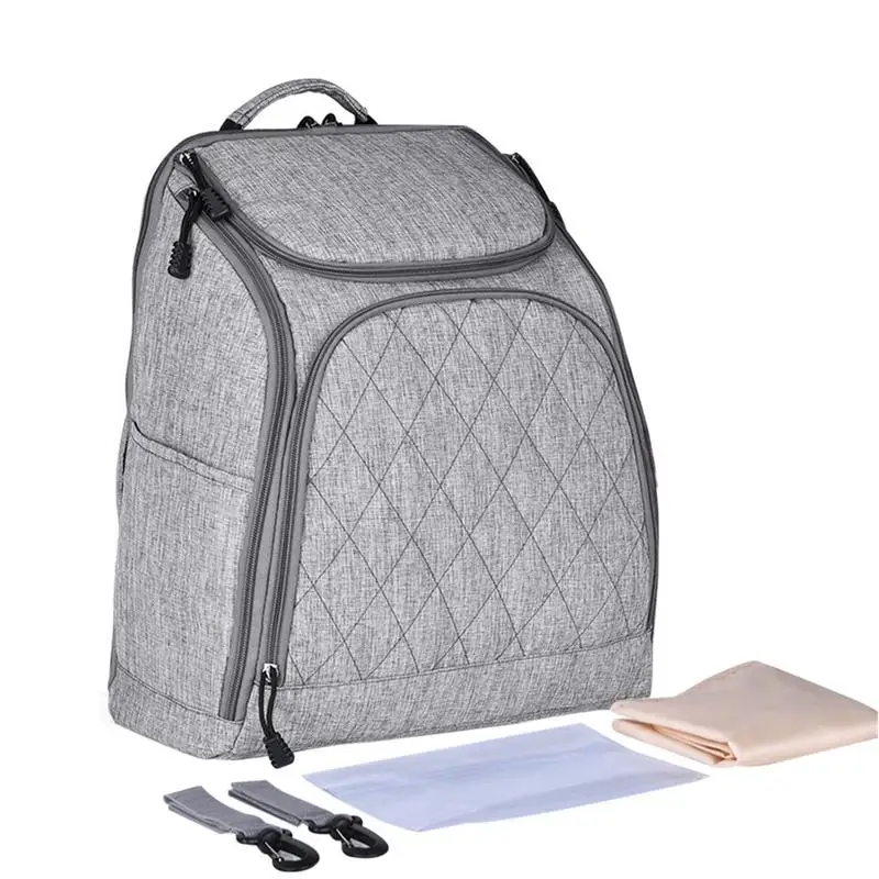 

Gray Mummy Bag Multi-function Large Capacity Portable Shoulder Bag Large Diaper Bag Waterproof Backpack With Stroller Straps