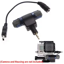 External Stereo Recording Microphone Mic with 3.5mm to Mini USB Adapter Cable For GoPro Hero 3 3+ Plus 4 Sport Camera Microphone