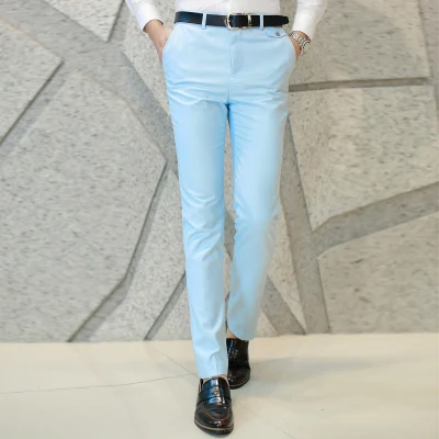 LEFT rom модная мужская однотонная брюки для делового костюма/мужские высококачественные брюки для отдыха/мужские повседневные классические брюки - Цвет: Небесно-голубой