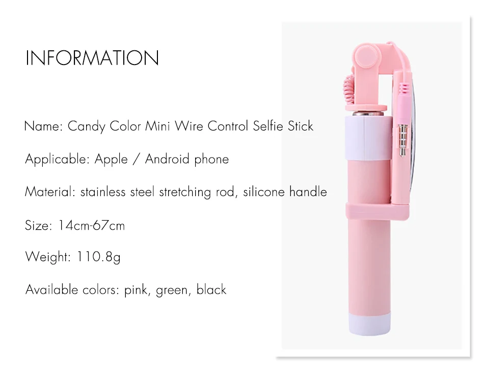 !ACCEZZ Mini Wired Selfie Stick IOS For iPhone X XR XS MAX 8 7 6 For Huawei Samsung Monopod Foldable Portable Selfiestick Mirror (3)