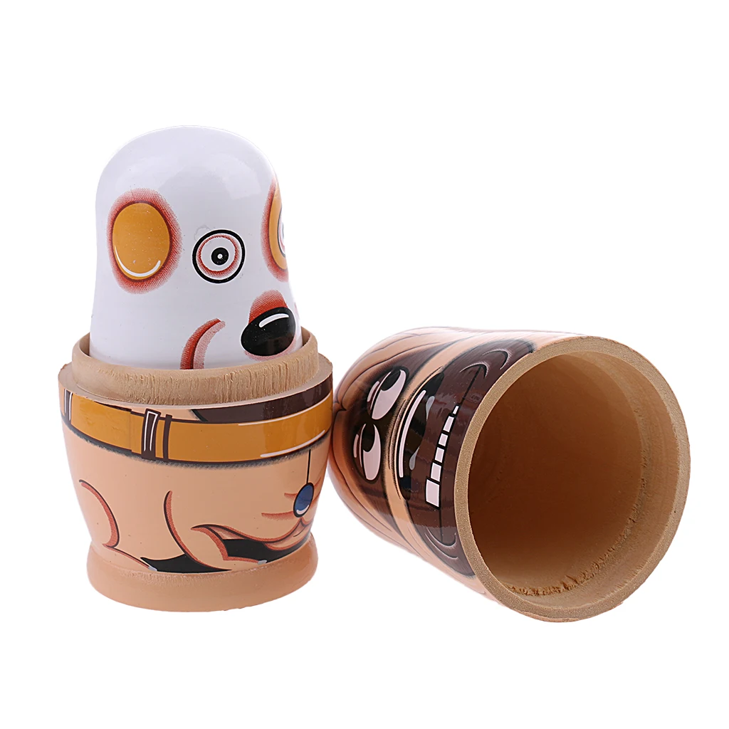 6Pcs Hand Painted Russian Nesting Doll Babushka Matryoshka Doll Animals Kids Christmas Gift Home Desk Kindergarten Decor Toys