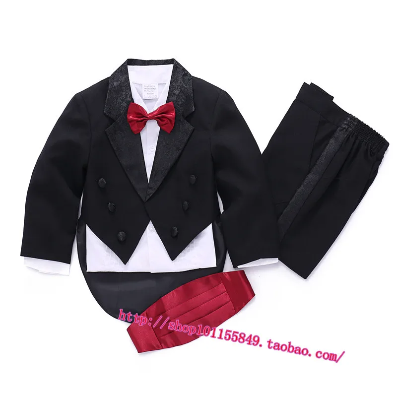 Детский смокинг, качественные блейзеры, костюм из 5 предметов, нарядное платье для мальчиков, Детские хвосты наборы для выступлений на фортепиано, черный костюм для выпускного вечера для детей 2-9 лет