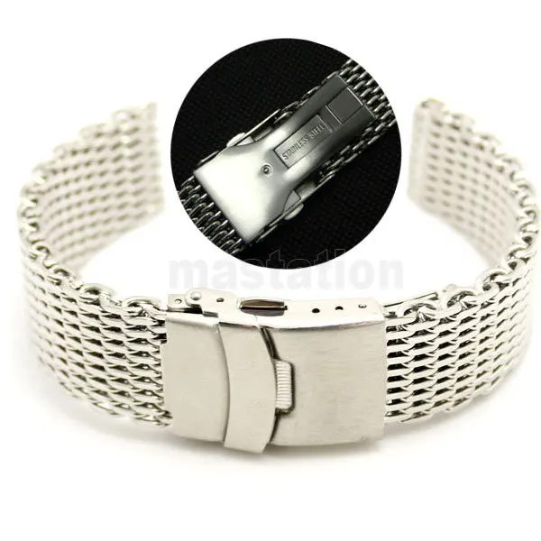 

20mm Band Width Stainless Steel Mesh Web Watch Band Strap Bracelet Men Women Fold over clasp with safety and push button