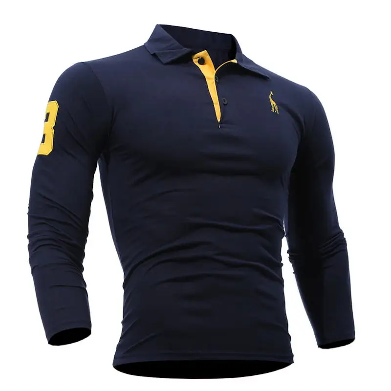 

2019 Summer Mens Polo Shirt Long sleeves Deer Embroidery Printing Men Slim Casual Cozy Tees M-3XL Fashion Top Clothing