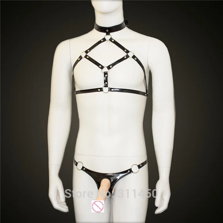 Male Bondage PVC Shiny Leather Men