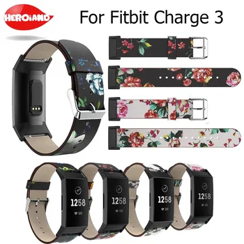 

Replacement printingfor Fitbit Charge 3 Bands Leather Straps Band Interchangeable Smart Fitness Watch Band With Stainless Frame