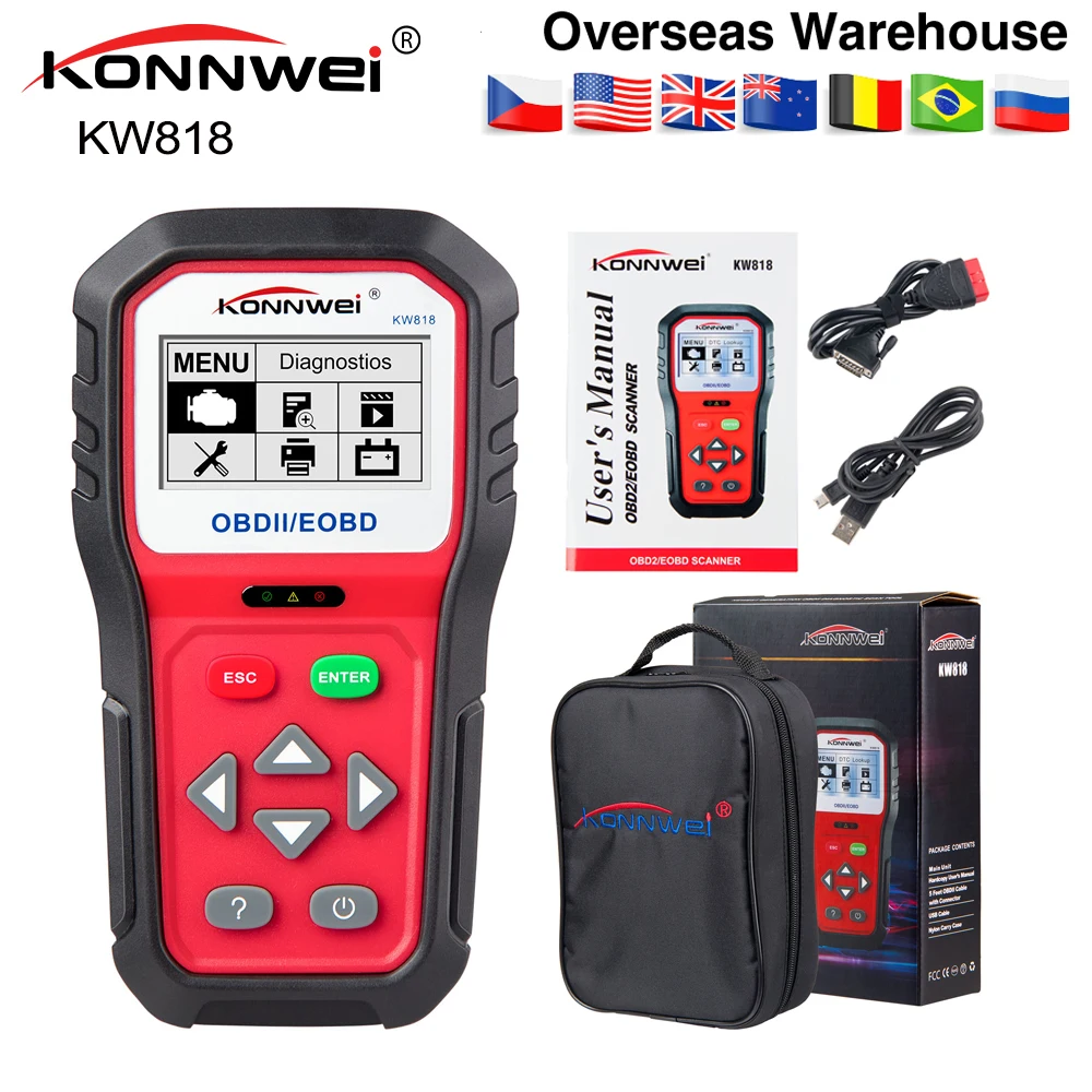 KONNWEI KW818 повышенной OBDII ODB 2 Автомобильный диагностический сканер 12V Батарея тестер