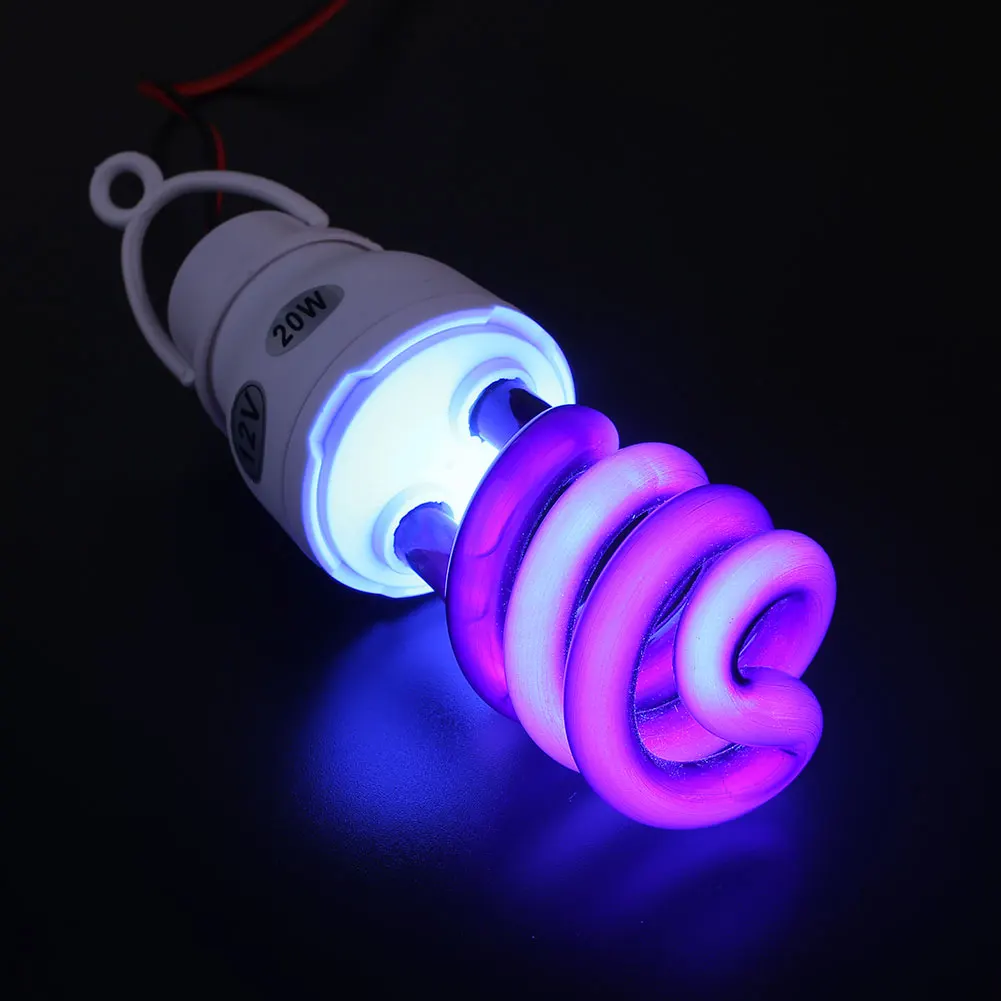 Флуоресцентная лампочка УФ ультрафиолетовая лампа с зажимом 20 Вт Blacklight шуруп CFL DC12V энергосберегающая