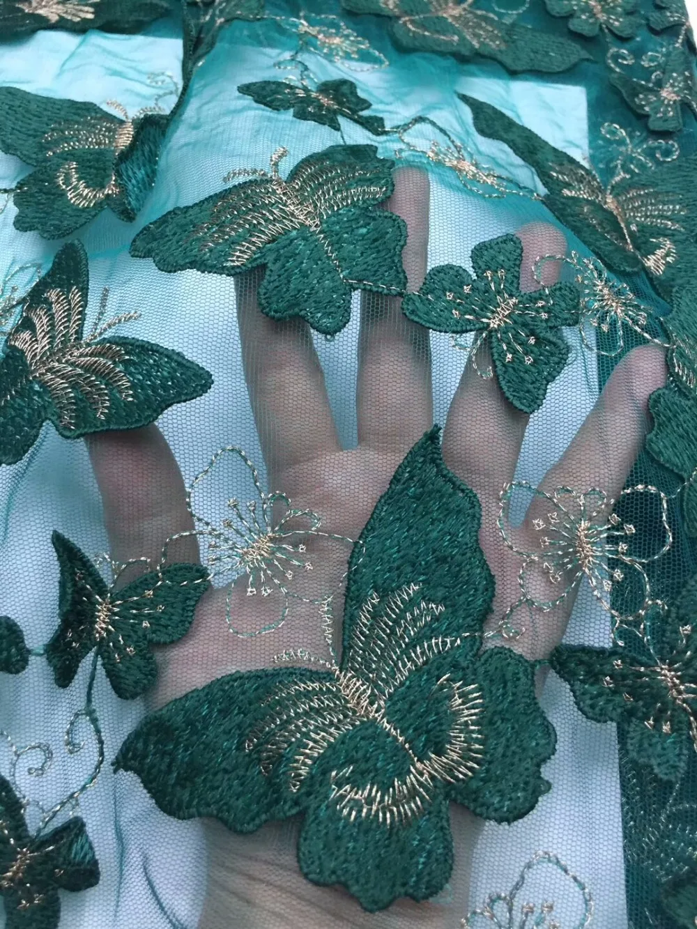 

high quality appliqued net tulle lace fabric embroidered butterfly design french lace for evening dress and wedding dpj041