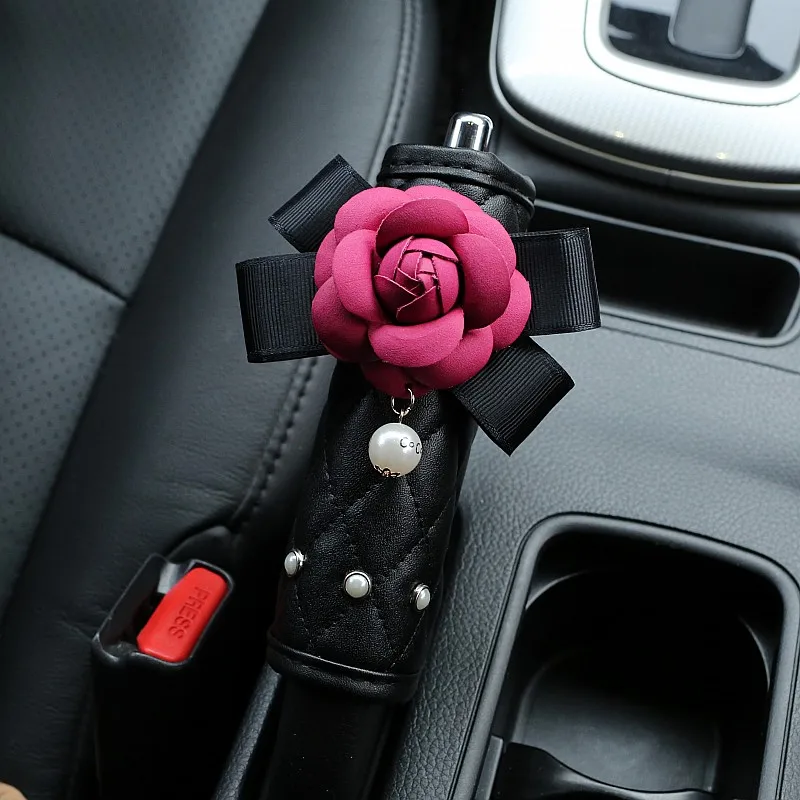 Автомобильный стиль Роза Камелия цветок чехол на руль аксессуары для салона автомобиля украшения ремень безопасности ручной тормоз крышка на руль - Название цвета: 1pcs Handbrake