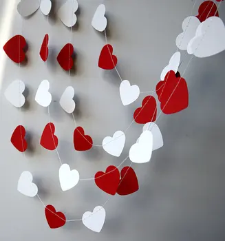 

Wedding decoration, Valentines day heart garland - Red white heart garland - Valentine decor - day decor - Paper garland