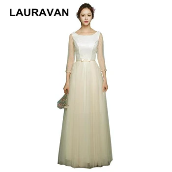 

robe de soiree courte elegant long champagne colored half sleeve bridesmaid dresses party lace tulle dress ball gown for wedding