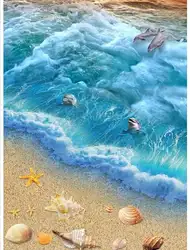 Пользовательские фото Водонепроницаемый пол обои 3 d ocean beach 3d росписи ПВХ обои самослипание пол wallpaer