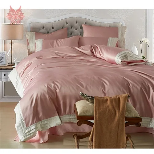 Korean style luxury multi color solid washed silk bedding set cotton comforter cover set bed