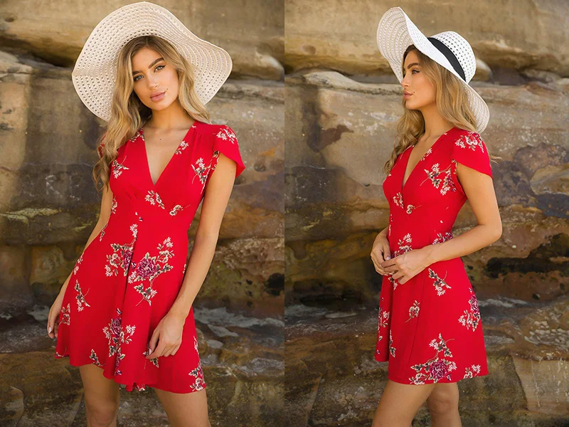 BONGOR LUSS Women Summer Dress 2017 V-Neck Cape Short Sleeve Casual Mini Dress Boho Beach Vinatge Floral Print Dress Sundress (17)